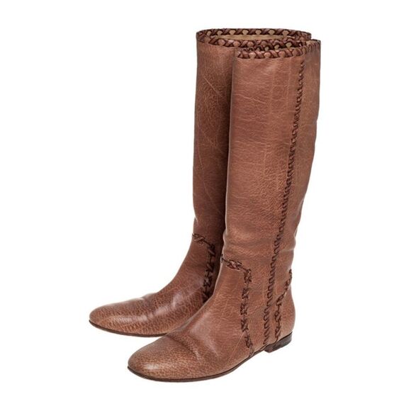 Gucci Tan Leather 'Janis' Knee Boots Size 9.5/ Excellent - Picture 1 of 13